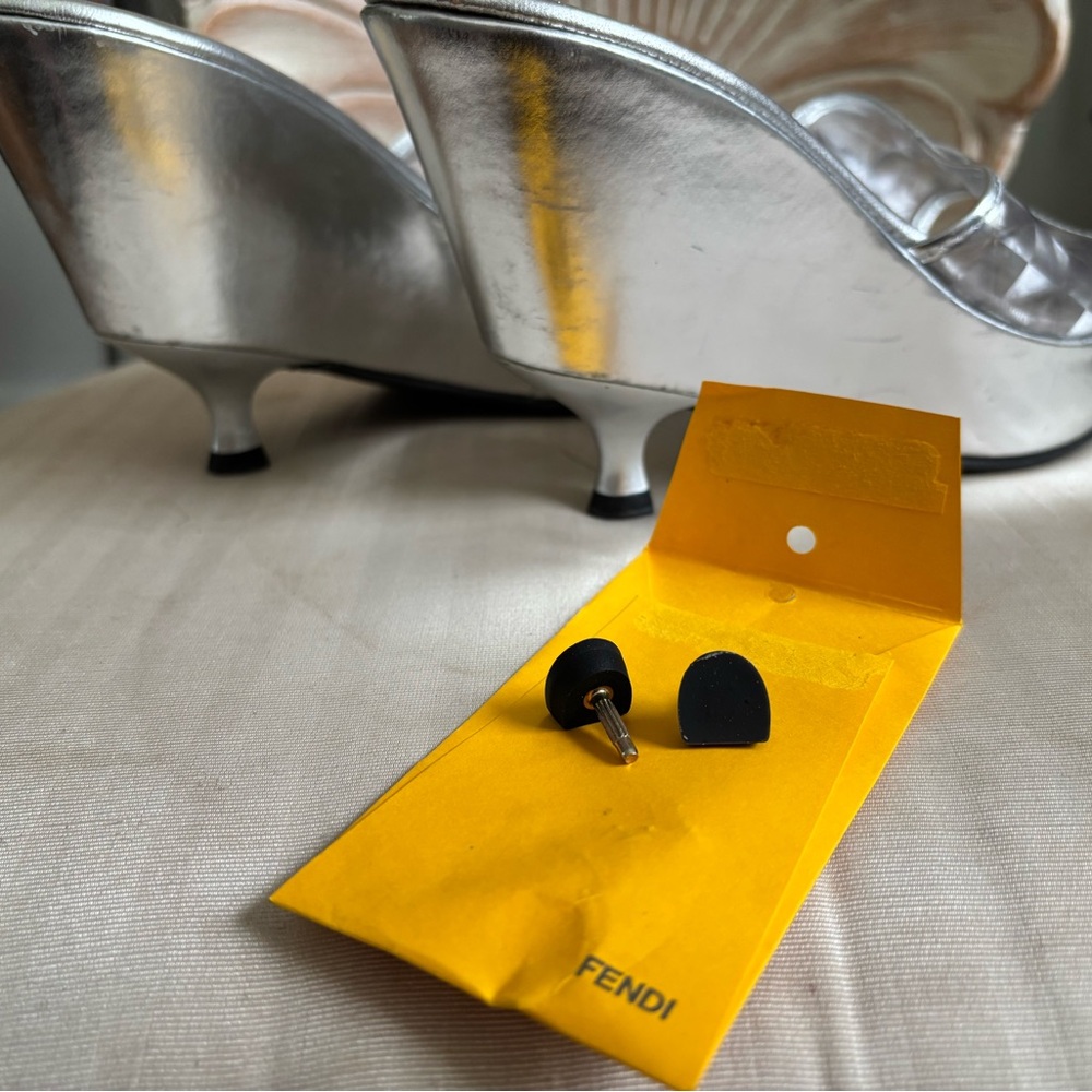 Fendi Silver Textured Slide Mules - Picture 11 of 12